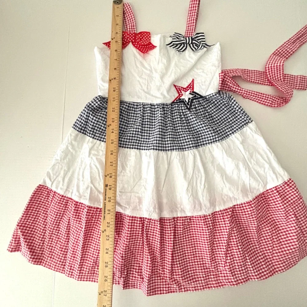 Blueberi‎ Boulevard Girls 8 Patriotic Stars Stripes Dress Gingham Eyelet USA EUC